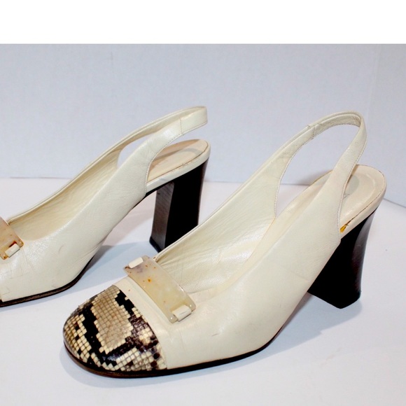 Vintage Prada Sling back Block Heel Ivory Snakeskin toe Size 36.5 - Picture 3 of 7